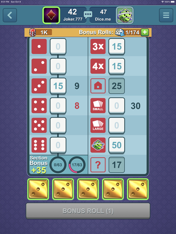 Dice-n-Roll online Yatzy