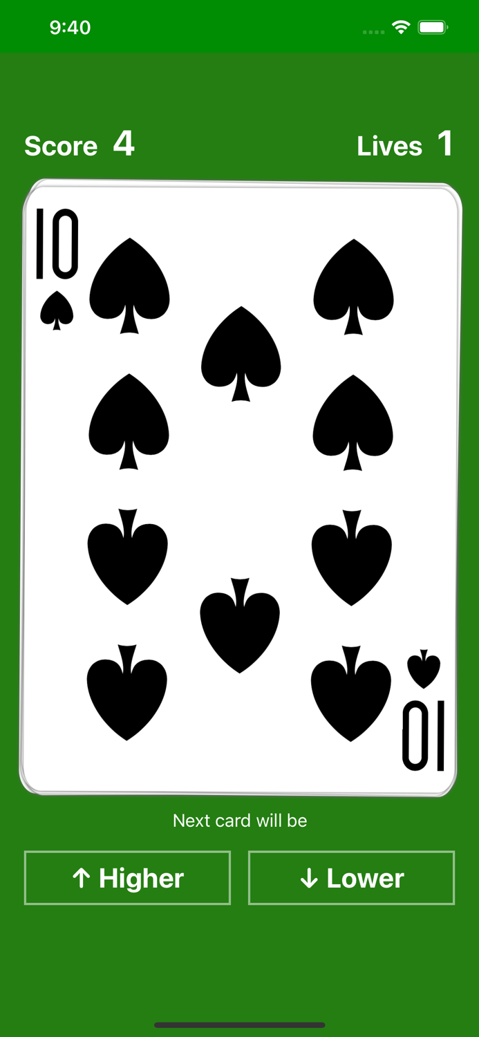 Higher or Lower card game easy