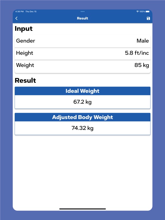 Adjusted Body Weight Calculate screenshot 3
