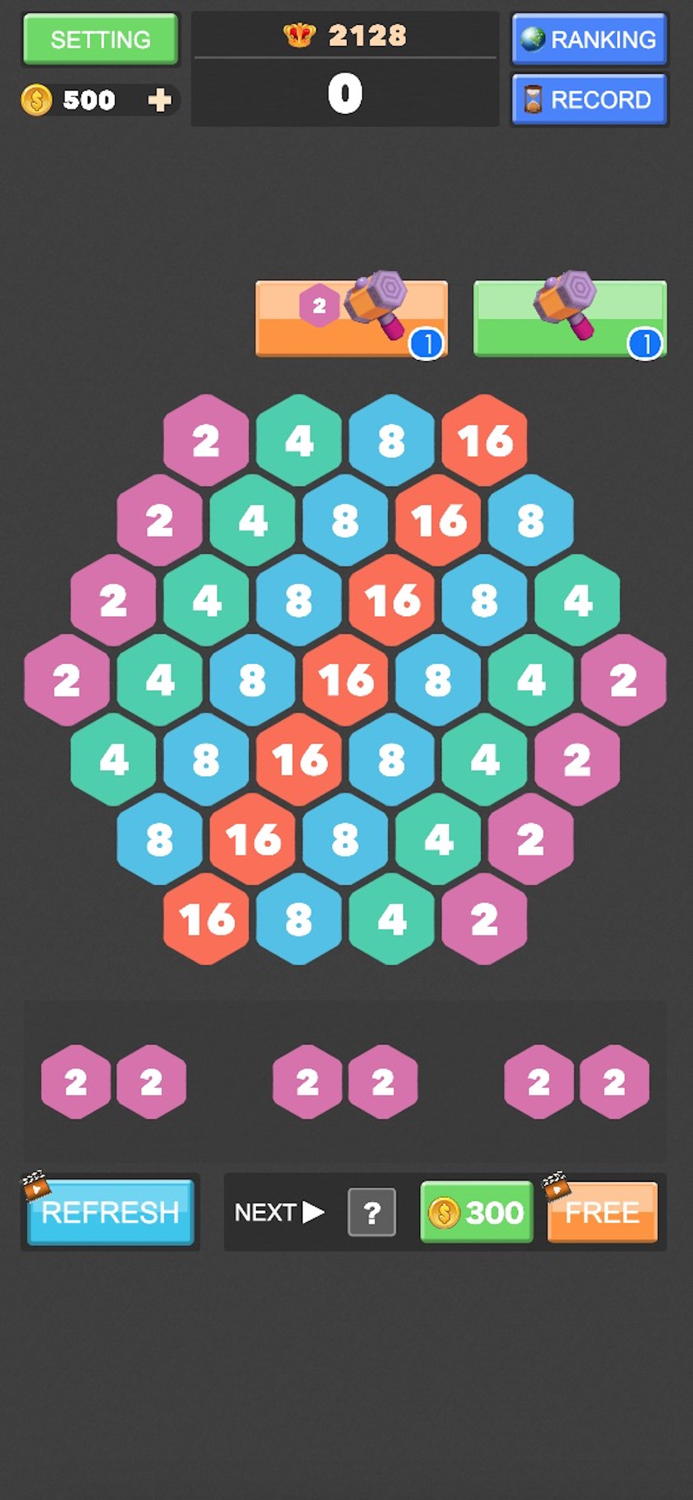 2048 Hexagon Number Puzzle