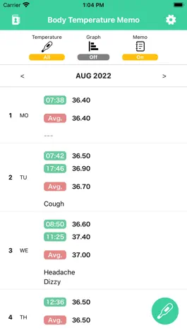 Game screenshot Body Temperature Memo mod apk