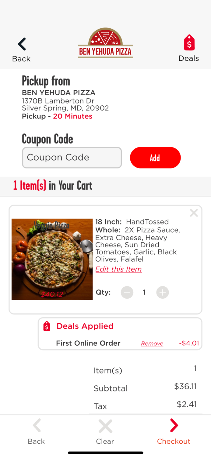 Ben Yehuda Pizza Easy Ordering