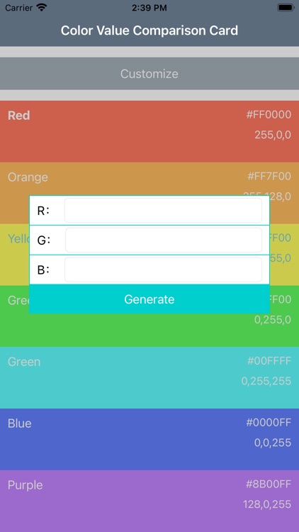 Color Value Comparison Card