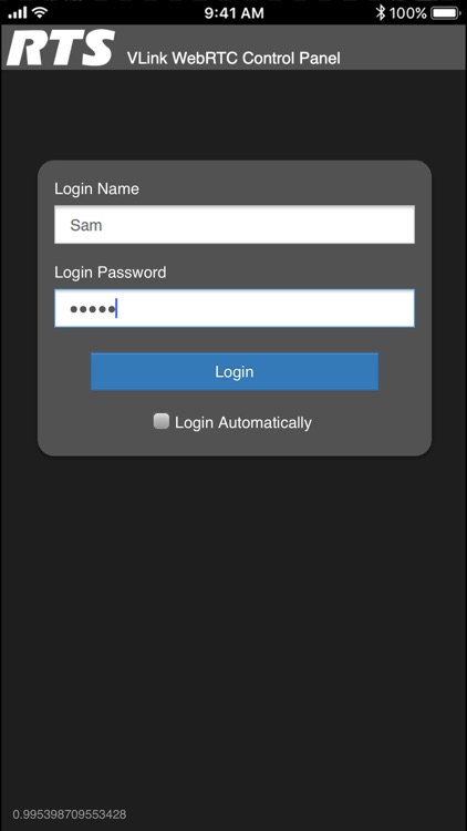 RTS VLink WebRTC Control Panel