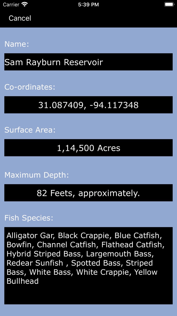 Texas-LA-AR Lakes  Fishes