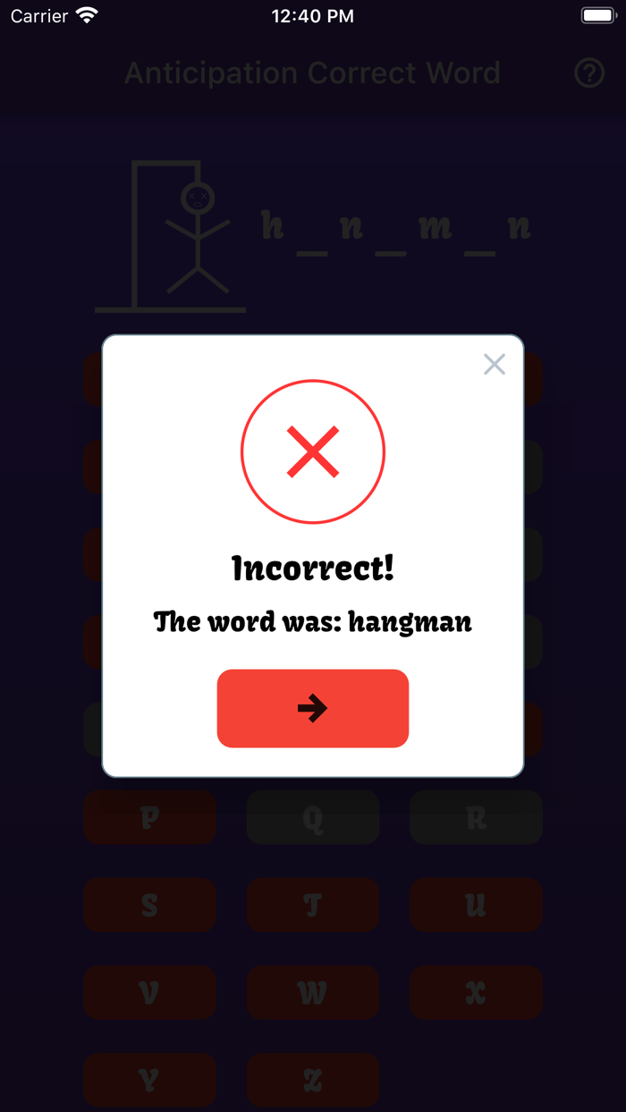 Anticipation Correct Word