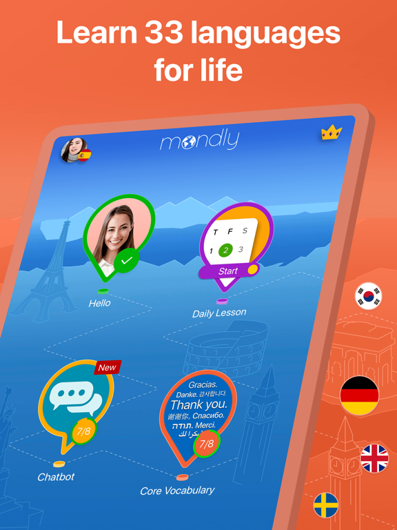 Learn 33 languages: Spanish, English and French lessons with Mondly screenshot