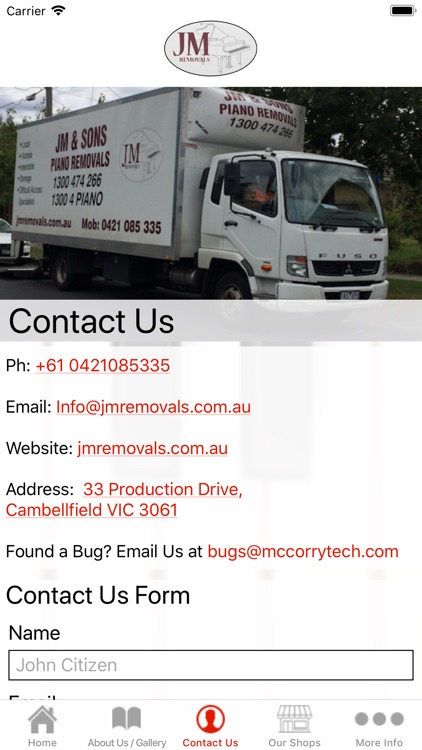 JM & Sons Piano Movers VB Card