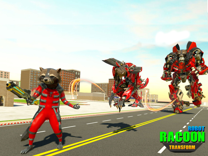 Raccoon Flying Bike Robot Game