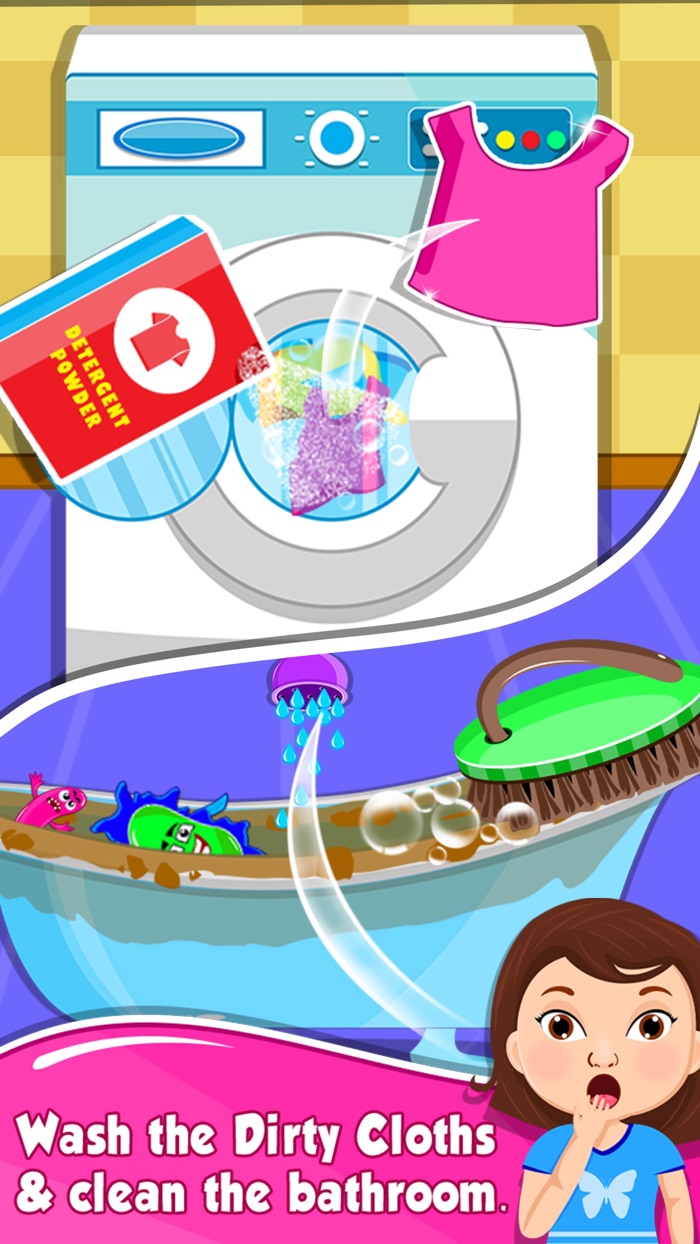 Baby Girl Cleaning House