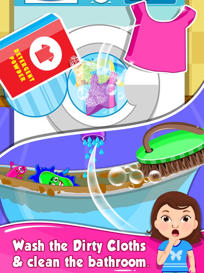 Baby Girl Cleaning House