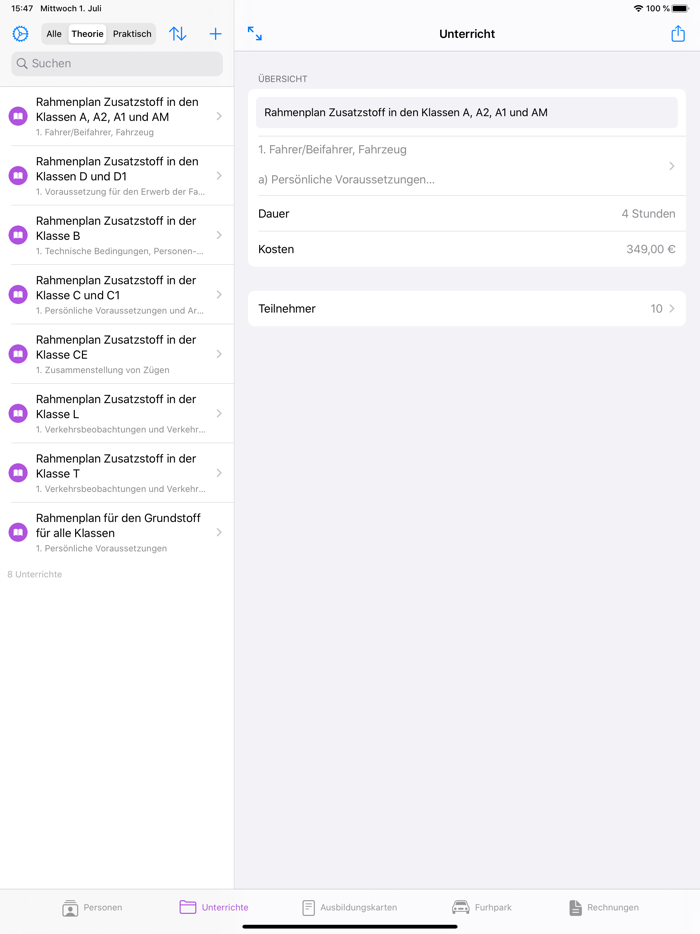 Fahrschule Verwaltung