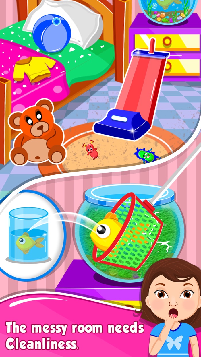 Baby Girl Cleaning House