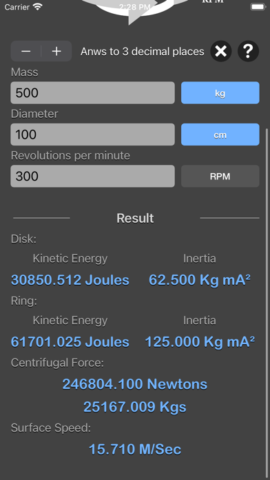 Flywheel Energy Calculator screenshot 2