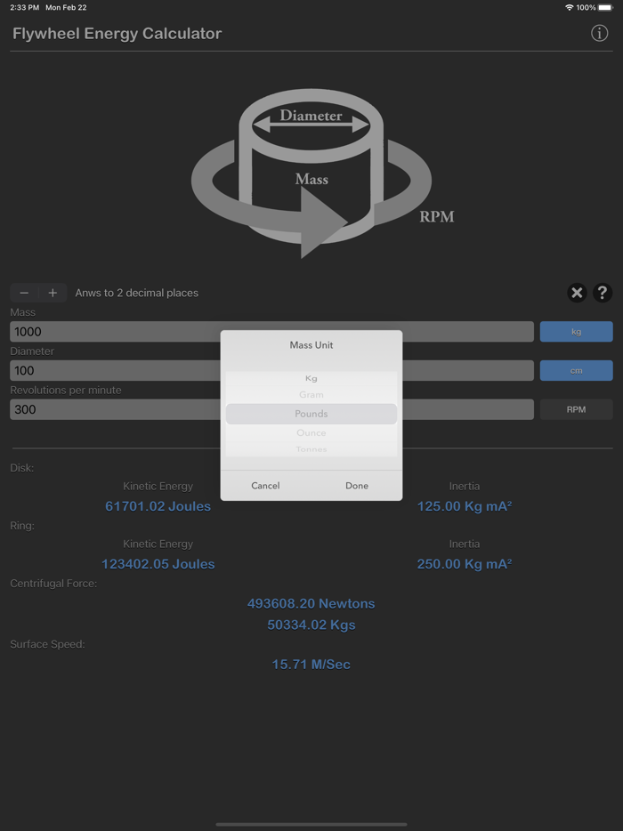Flywheel Energy Calculator
