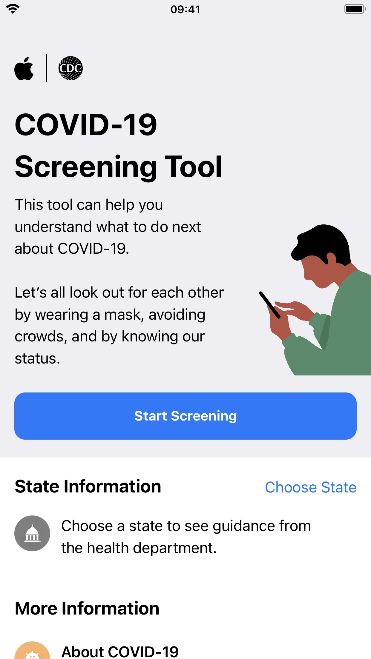 Screenshot do app Apple COVID-19
