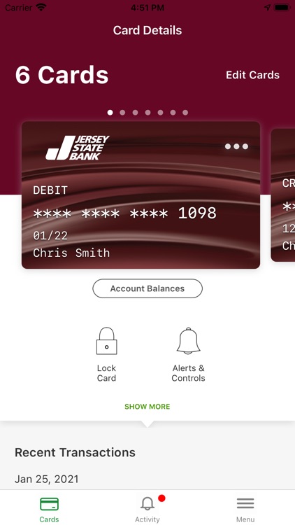 Jersey State Bank Card Control