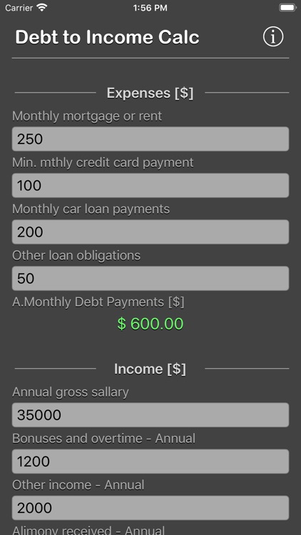 Debt 2 Income Calculator