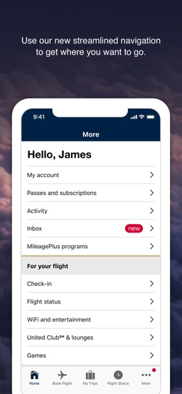 United Airlines app screenshot