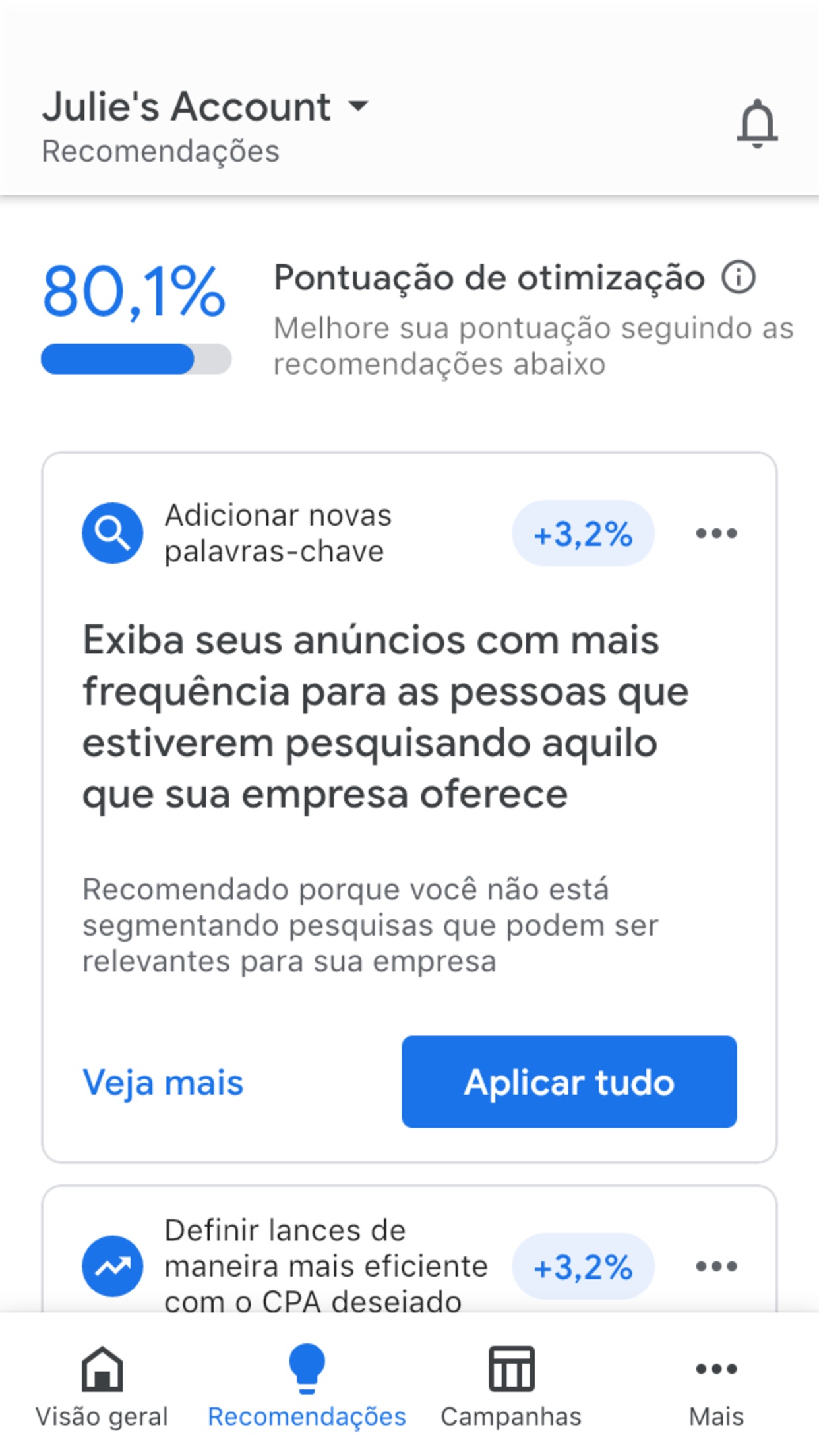Screenshot do app Google Ads: Cresça seu Negócio