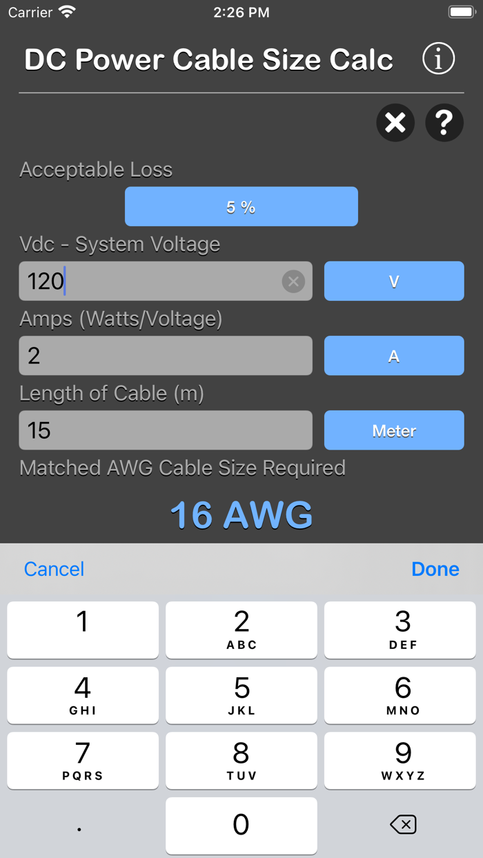 DC Power Cable Size Calc