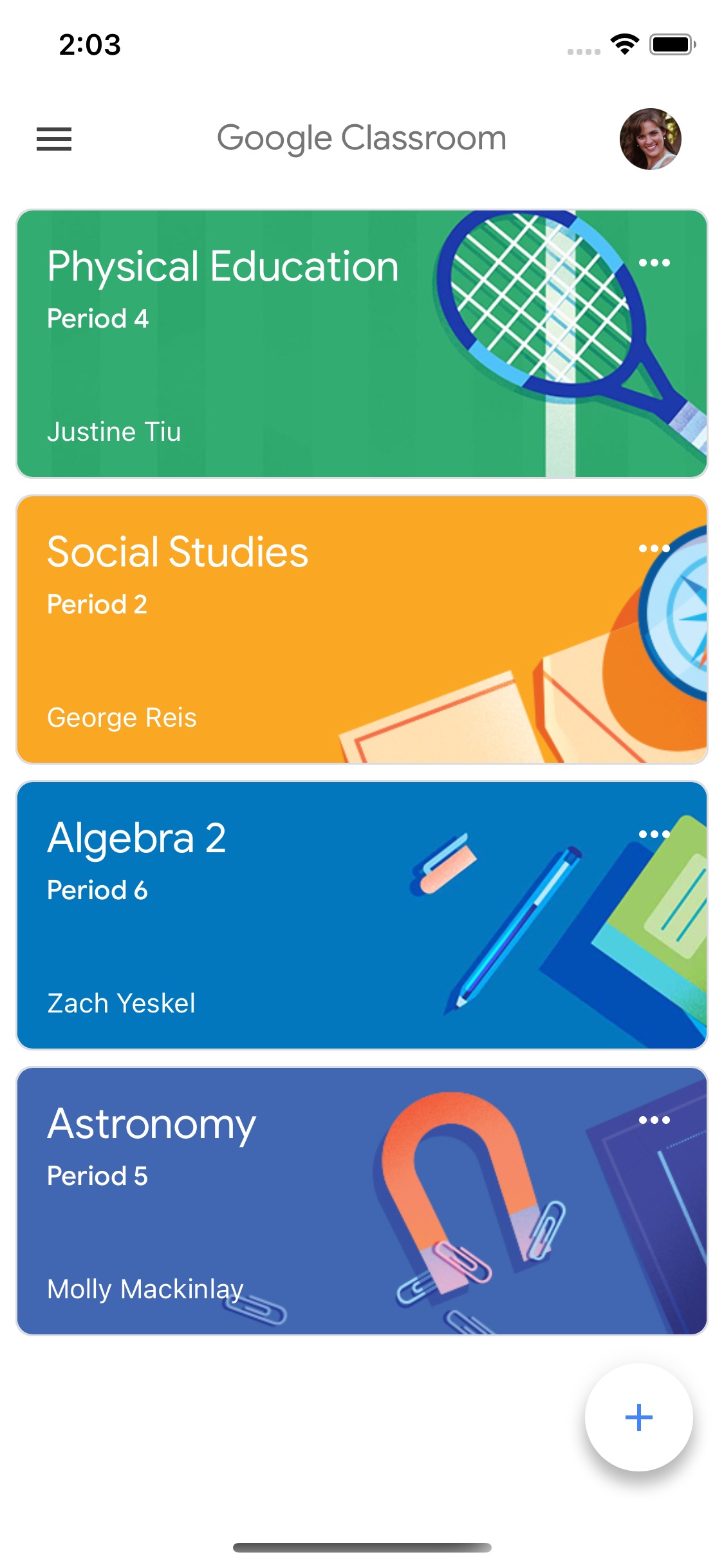 Screenshot do app Google Classroom