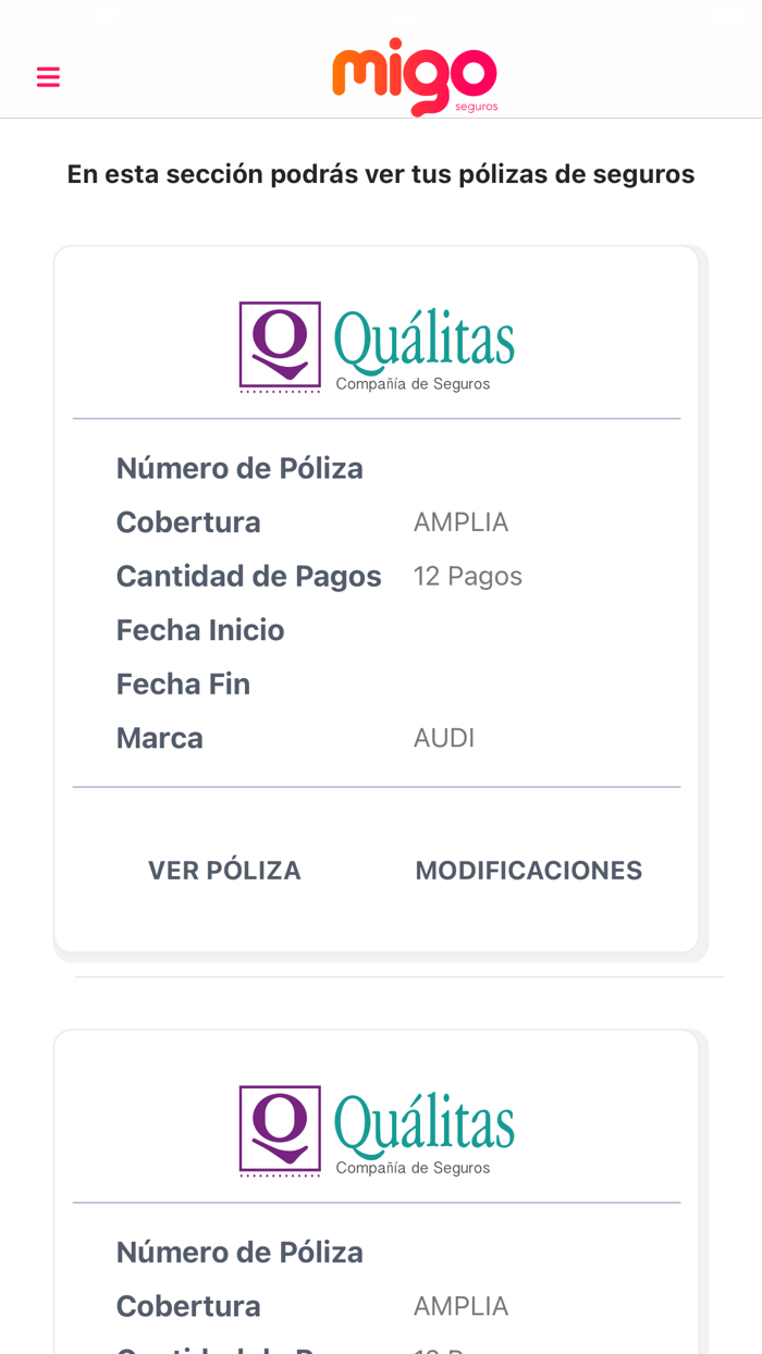 Migo Seguros - Móvil