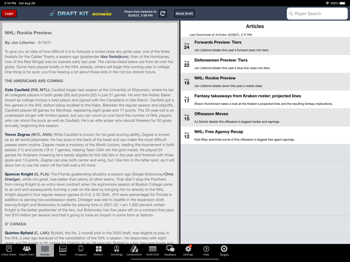 Fantasy Hockey Draft Kit 21