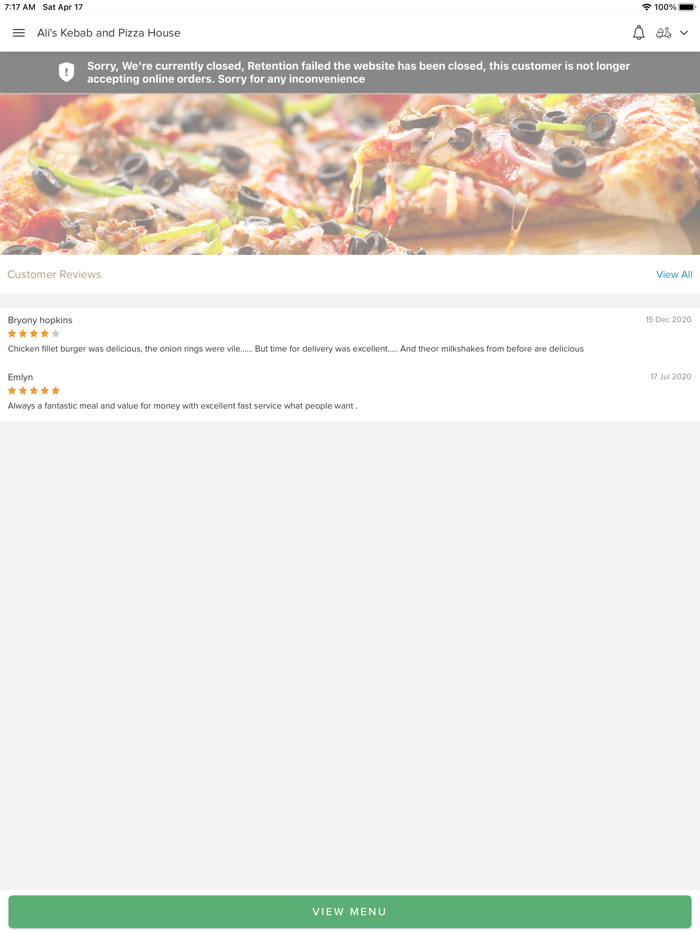 Alis Kebab and Pizza House.