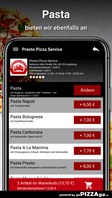 Presto Pizza Service Augsburg Screenshot