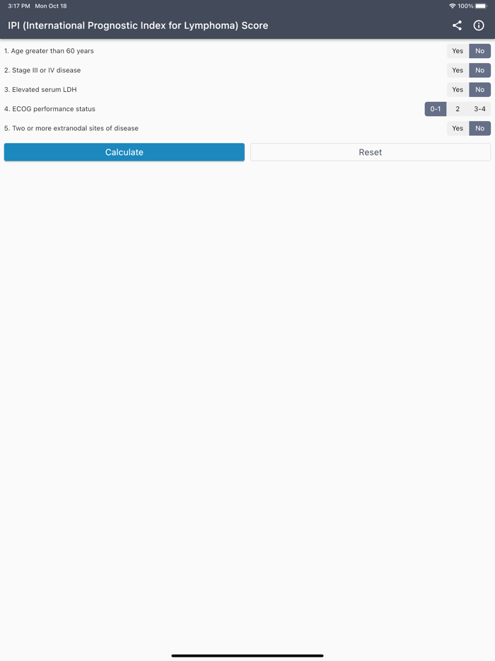 Lymphoma IPI Score Calculator