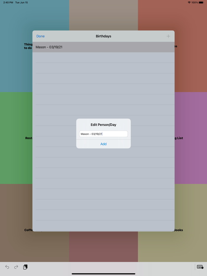 Place and Things Lists