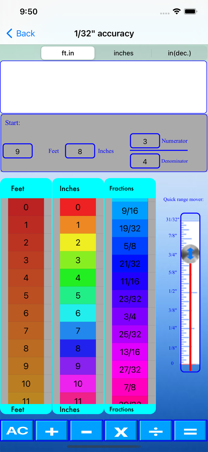 Slider Imperial Calculator