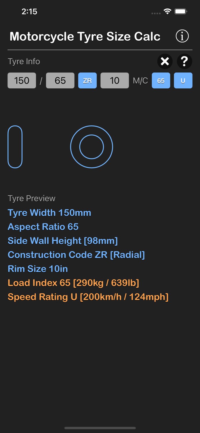 Motorcycle Tyre Size Calc