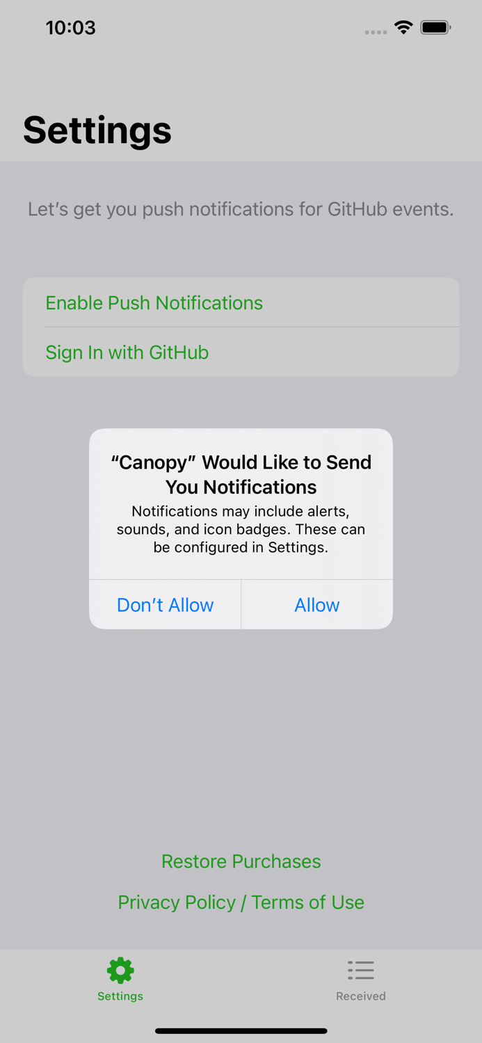 Canopy GitHub Notifications