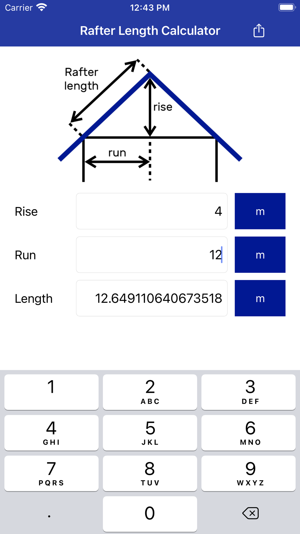 Rafter Length Calculator Download App for iPhone