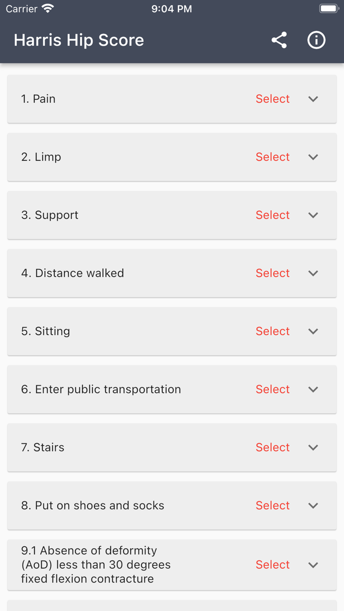 Harris Hip Score Calculator