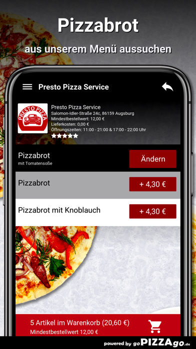 Presto Pizza Service Augsburg Screenshot