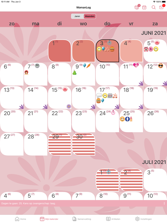 WomanLog kalender (dutch) iPad app afbeelding 2