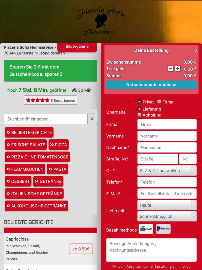 Pizzeria Sofia Heimservice