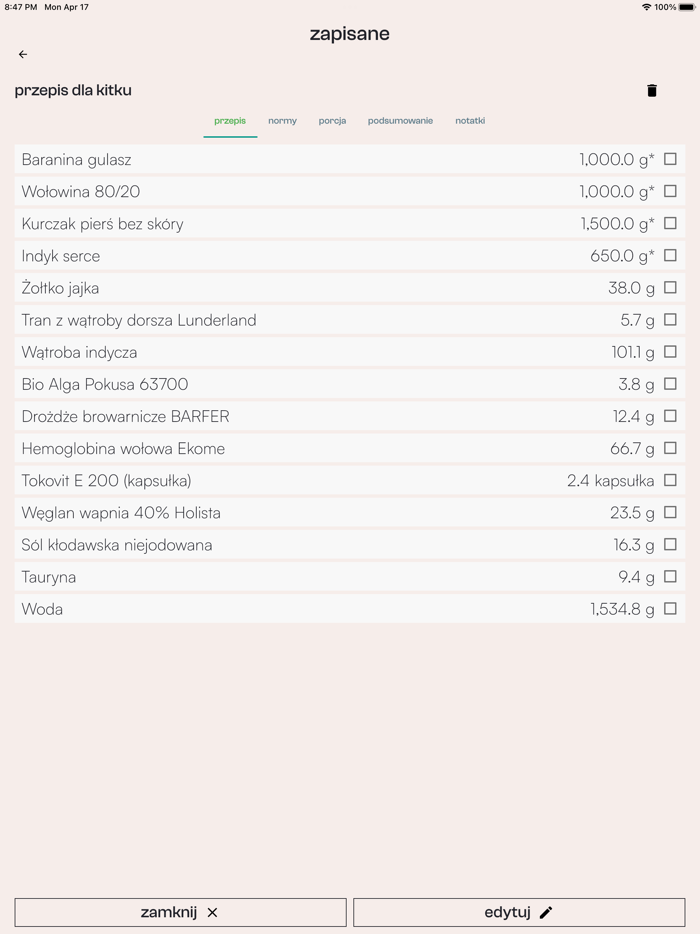 BARFny Kalkulator Kot