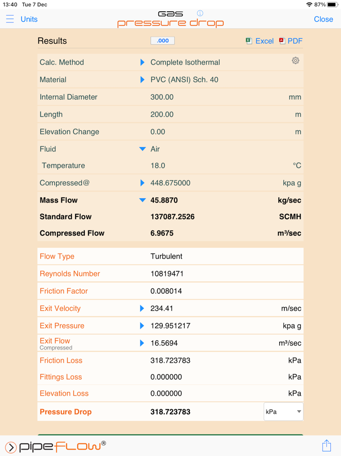 Pipe Flow Gas Pressure Drop