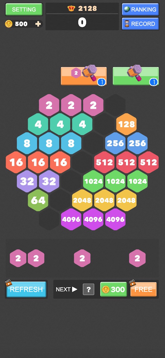 2048 Hexagon Number Puzzle
