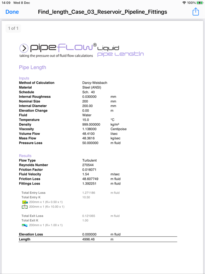 Pipe Flow Liquid Pipe Length
