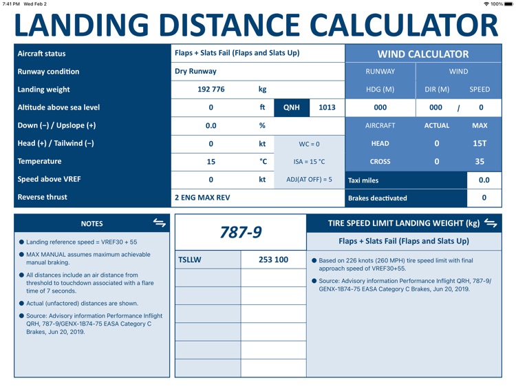 Landing distance calculator