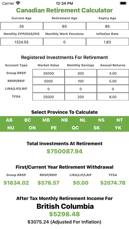 Canadian Retirement Calculator