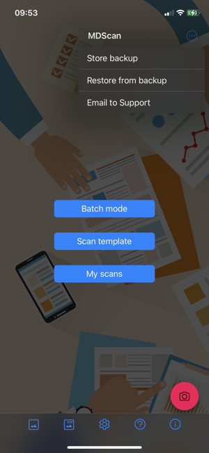 Pamja e ekranit të skanerit të dokumenteve celulare (MDScan).