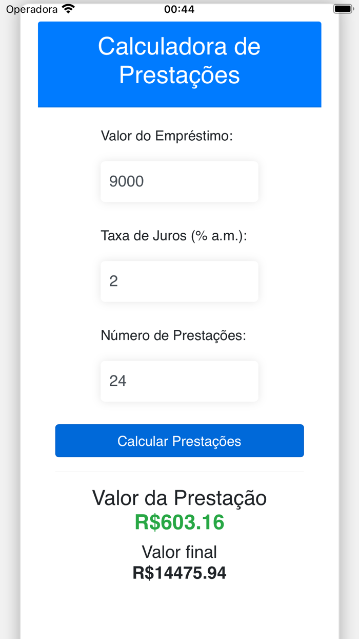 Calculadora de Prestações