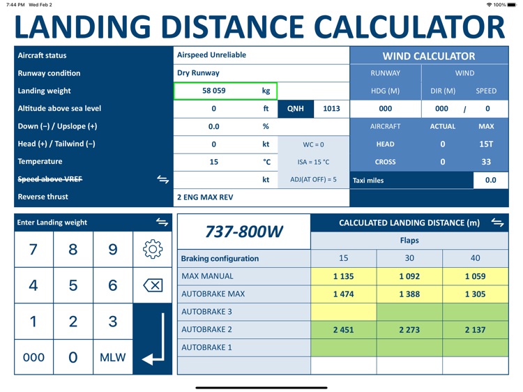 Landing distance calculator