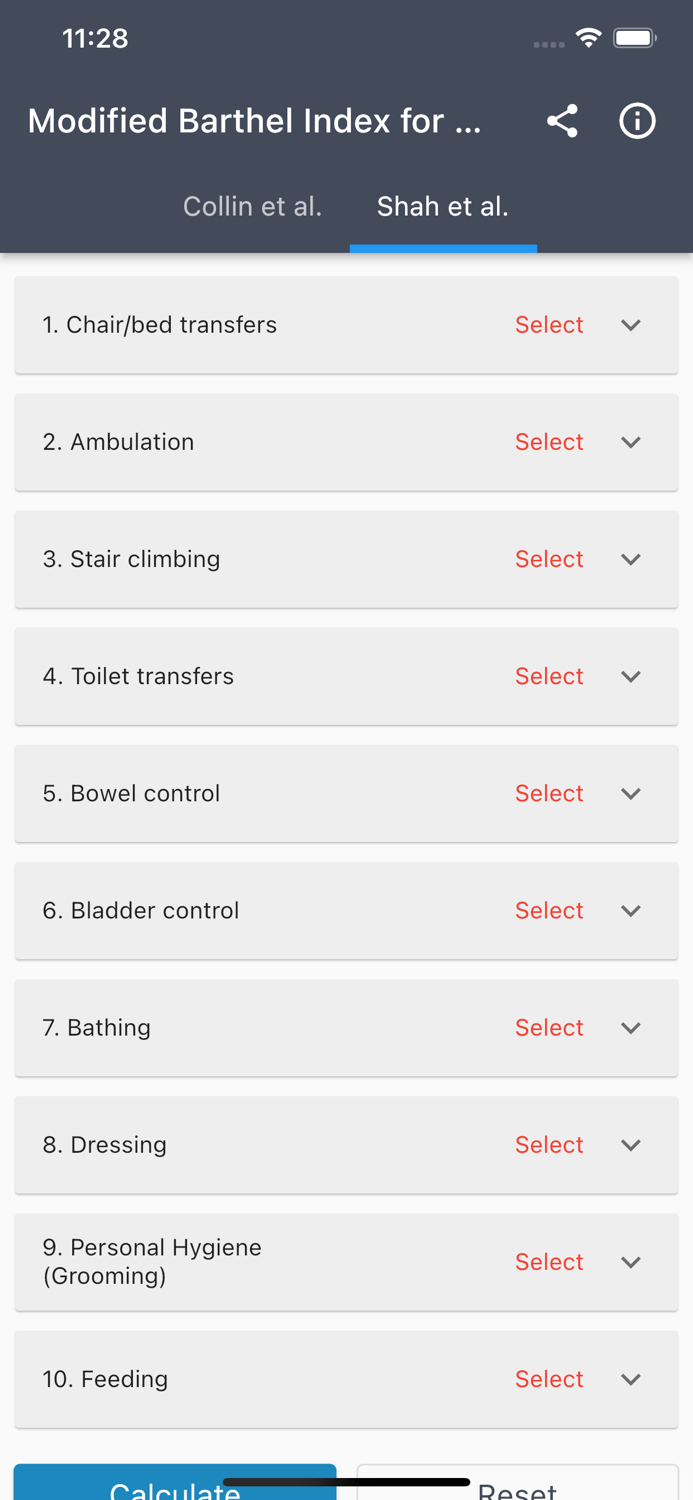 Modified Barthel Index for ADL